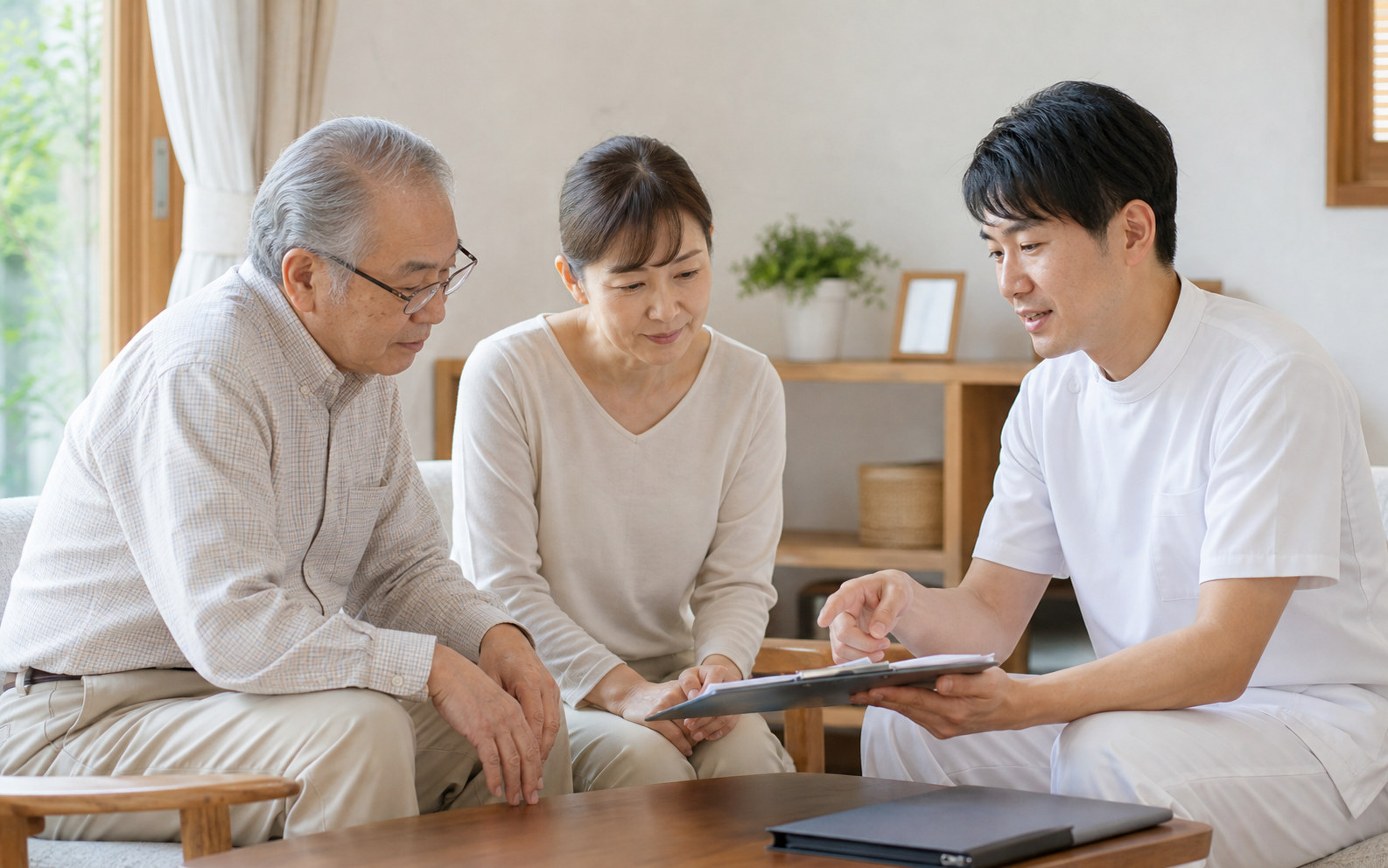 ご自宅で無料体験の説明を受けている様子